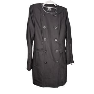 Dawn Levy long military style whimsigoth double button trench coat grunge goth